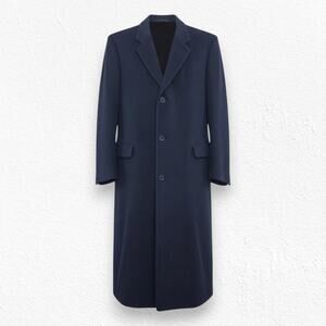 Vintage 80s Lord & Taylor Kensington Dark Navy Wool Cashmere Overcoat Size 44R